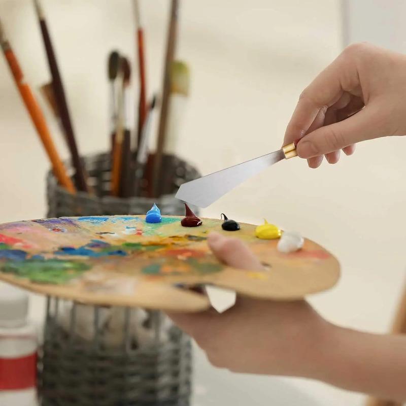 2 Adet Boyama Bıçağı Seti Boyama Karıştırma Kazıyıcı Paslanmaz Çelik Palet Bıçağı Ahşap Saplı Boyama Sanatı Spatulası painting