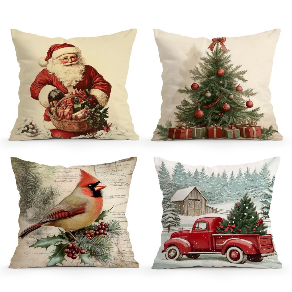 Vintage Style Christmas Pillowcase Printed Polyester 40/45/50cm Throw Pillowcover Decorative Sofa Cushion Pillowslip Home Decor