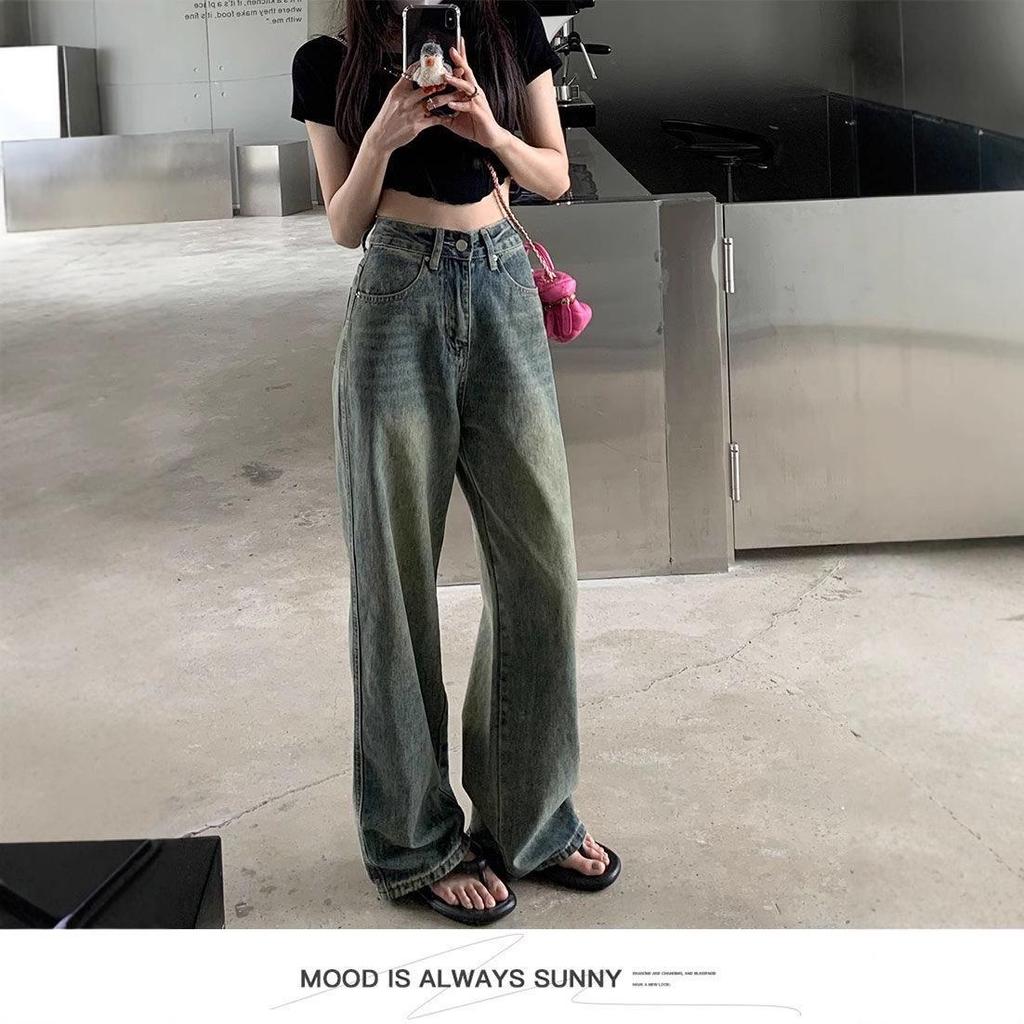 Nostalgische Retro High Waist Straight Leg Jeans für Frauen mit birnenförmigen Figuren - Lässige lockere Wide Leg Hosen in voller Länge für den Herbst.