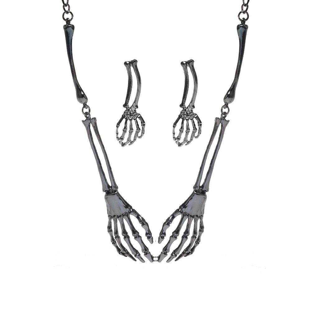 Hip Hop Chains Skeleton Jewelry Suit Halloween Punk Necklace Earring  Holiday Accessories