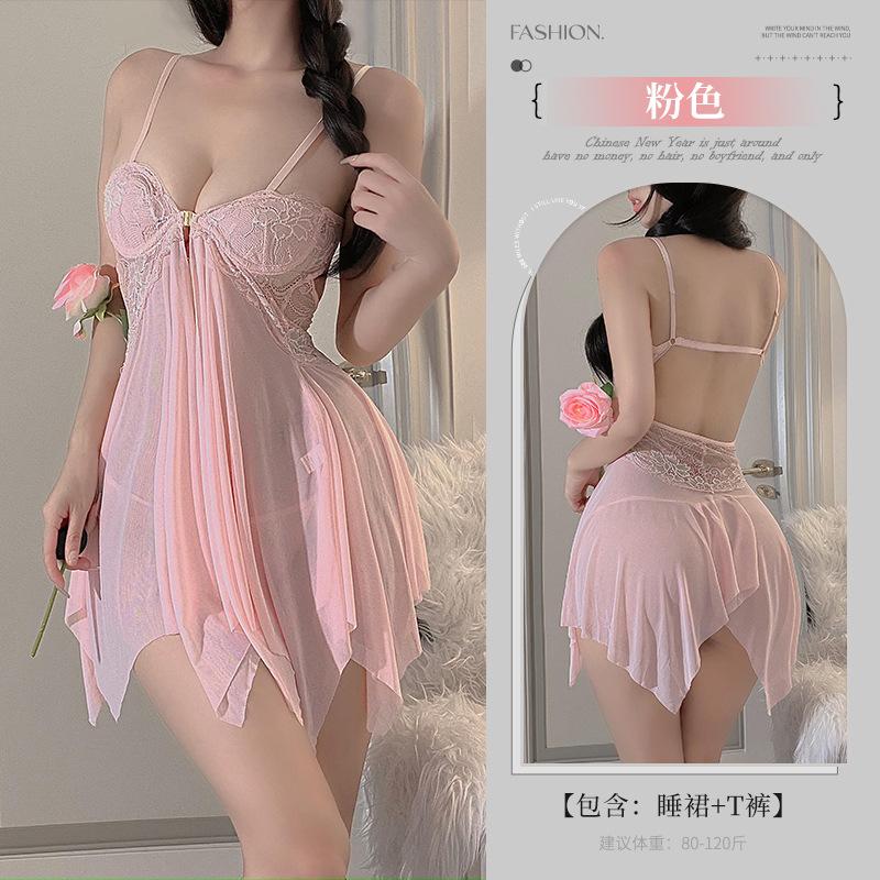 Sex underwear women's perspective mesh sexy temptation hot open suspender nightdress large size pajamas