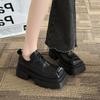 Wind big head small leather shoes women's spring new square head retro college style heightened thick-soled lace-up single shoes