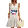 Women's Summer Casual V-Neck Floral Independence Day Button-Down Dress With Pockets