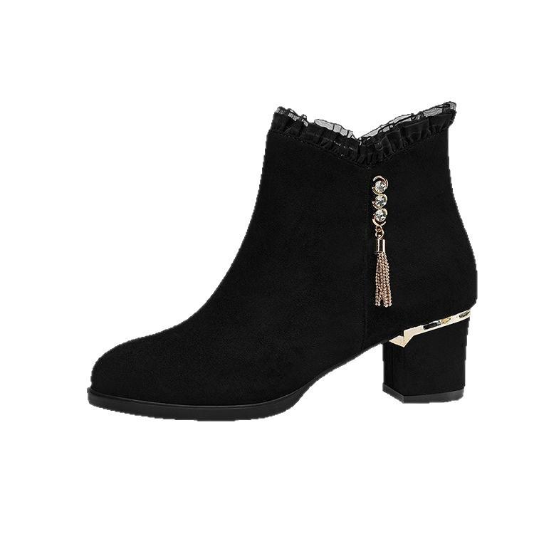 Suede boots women's middle heel autumn and winter new versatile middle heel thick heel fashion boots non-slip soft sole mother women's boots beautiful