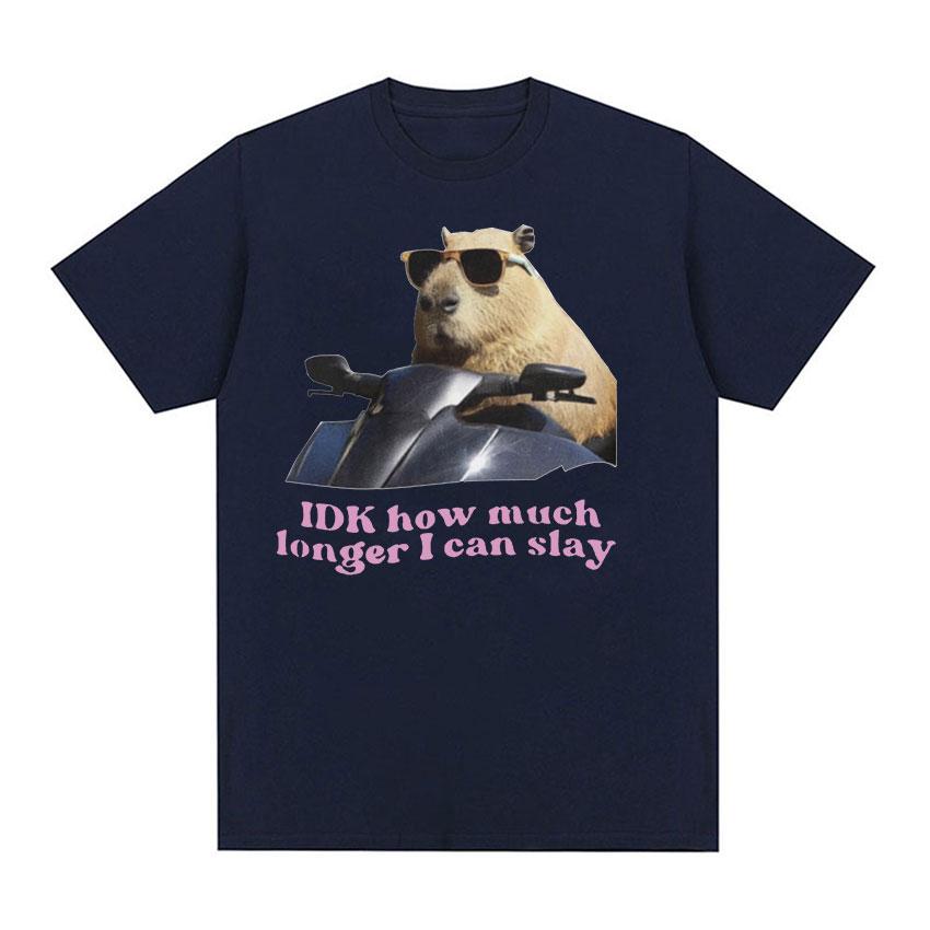 IDK How Much Longer I Can Slay Capybara Funny Meme T Shirts Unisex Women Retro O-Neck Fashion T-shirt Casual Cotton Oversized Tees