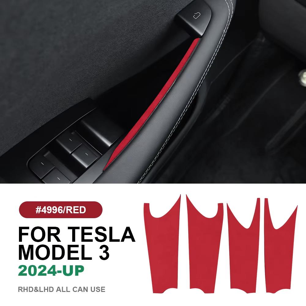 Italian Top Suede Door Ide Handle Trim Stickers for Tesla Model 3 Highland 2024 2025-Up Decor Accessories