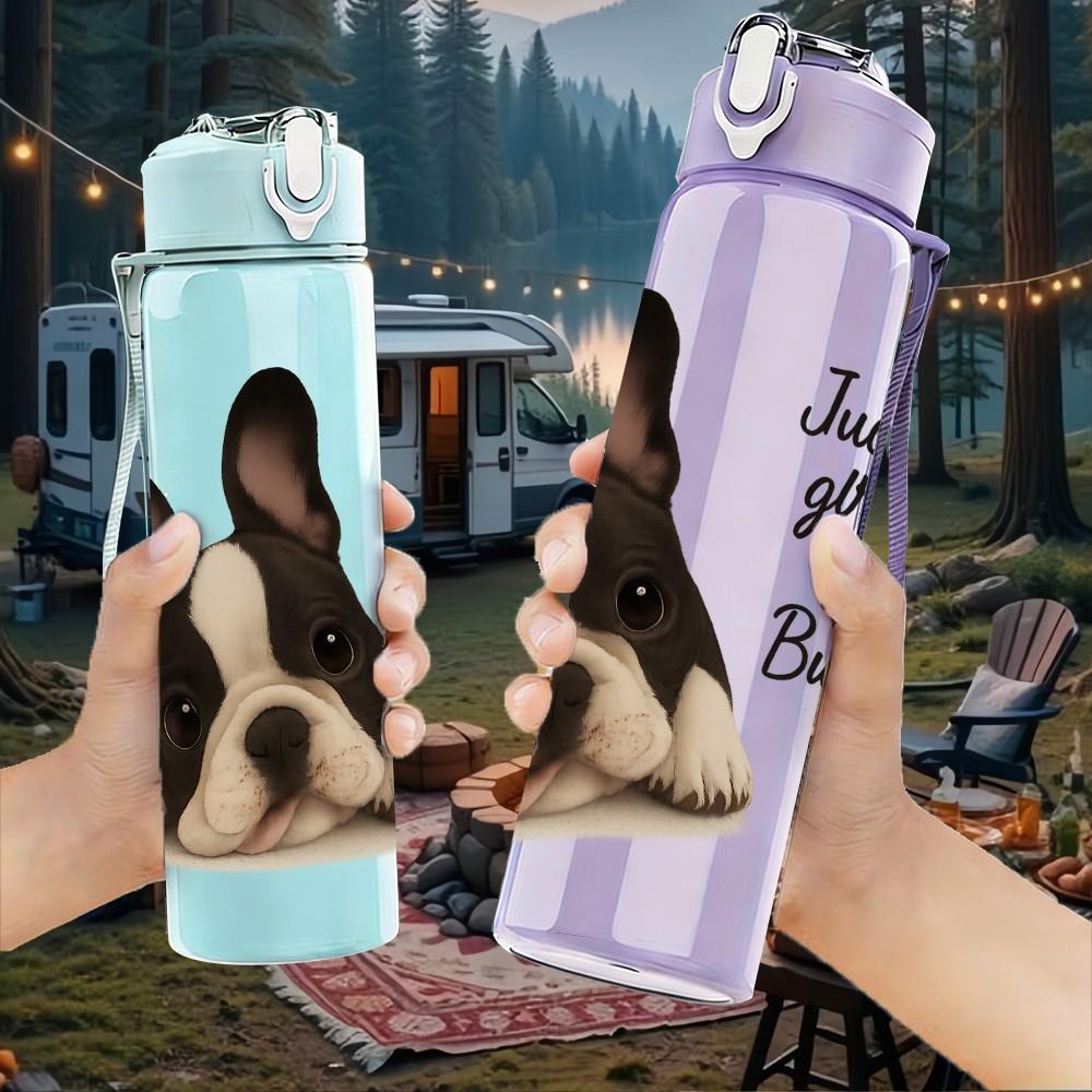 1PC French Bulldog Puppy Art 750ml Color Plastic Sports Water Bottle Leakproof Flip Straw Lid Suitable for Sports Office Home Use