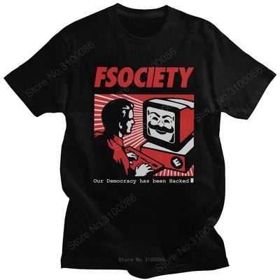 Vintage Funny Mr Robot T Shirt Men  Cotton FSociety T-shirt Short-Sleeve F Society Hacker Tee Tops Geek Tshirt Clothing Gift