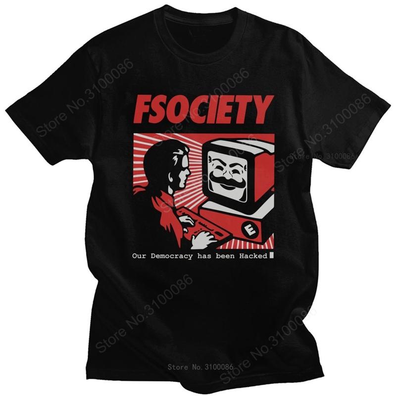 Vintage Funny Mr Robot T Shirt Men Cotton FSociety T-shirt Short-Sleeve F Society Hacker Tee Tops Geek Tshirt Clothing Gift