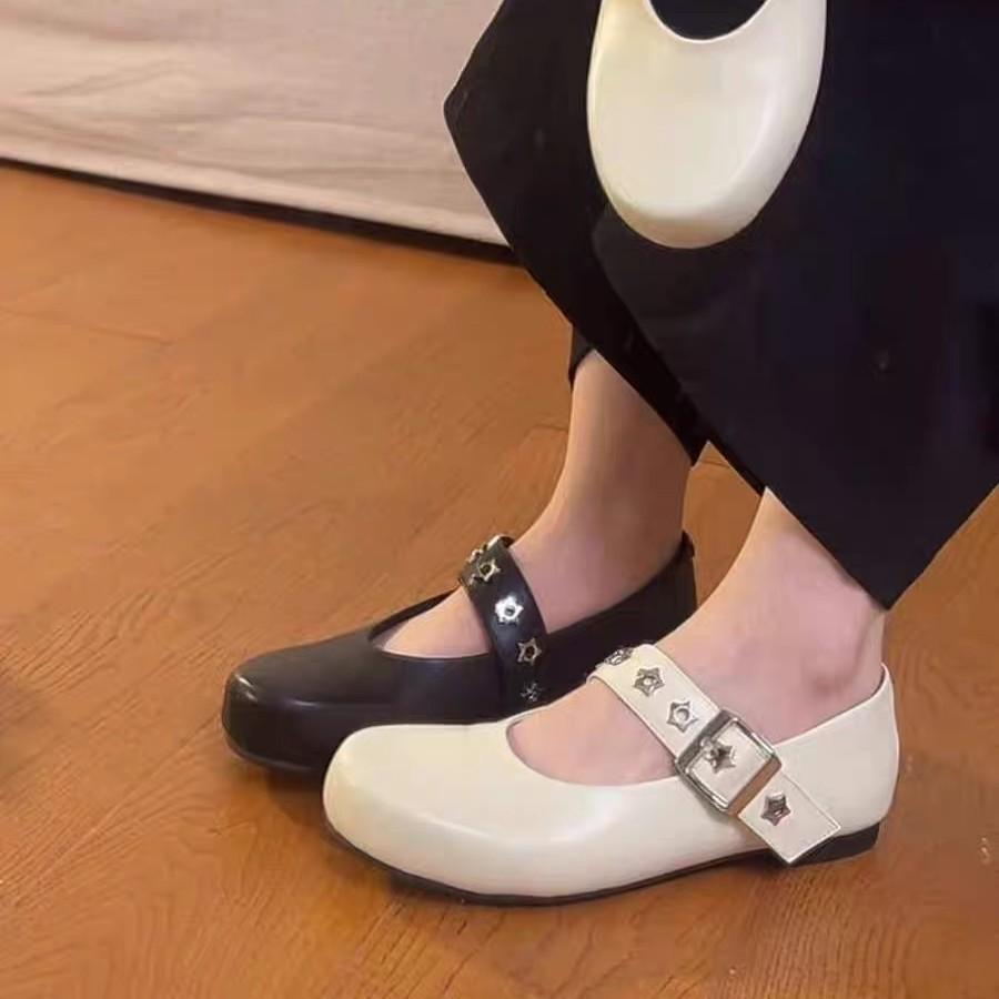 Meow Meow Retro Word with Mary Jane Shoes Women's Inner Height Ballet Shoes Single Shoes