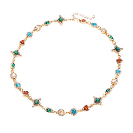Colorful Faux Gem Necklace Women Retro Necklace Bracelet Sparkling Rhinestone Necklace for Jewelry Gift Parties Dating Weddings
