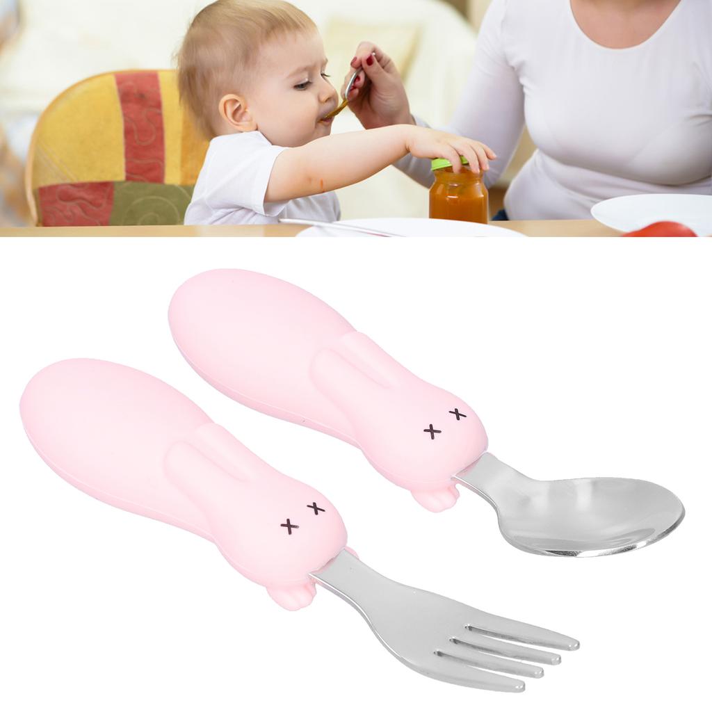 Baby Fork Spoon Set Stainless Steel Toddler Feeding Utensils Spoons Forks Tableware SetPink