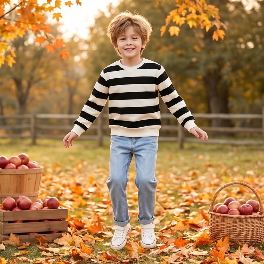 Sudadera de Manga Larga a Rayas con Cuello Redondo para Niños y Niñas, Jersey Casual Cómodo para Otoño e Invierno
