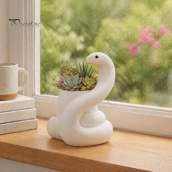 Moderne Kunst Sukkulenten Behälter Weißer Schlangenpflanzer, Dekorative Harz Pflanztopf, Design Matt Blumentopf für Kakteen Haus Büro Schreibtisch Dekor Kleine Kaktus