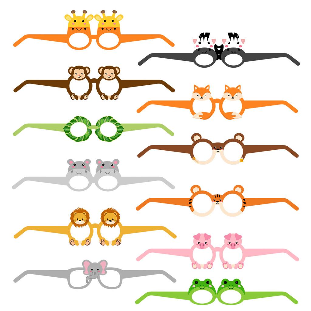 Children'S Birthday Party Decoration Photo Props Elephant Zebra Frog Animal Paper Glasses