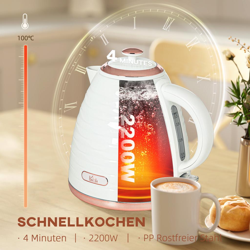 Electric kettle, 1.7L, 2.2kW, quick-boil function with removable washable anti-scale filter