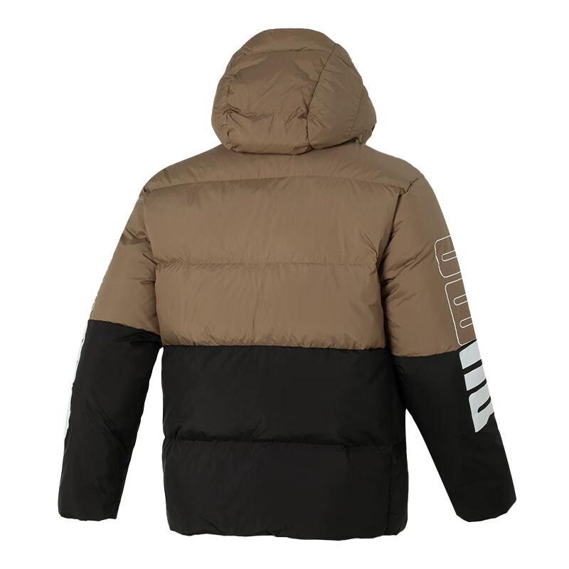 Puma Barevný blok potisk písmen Teplá větruodolná péřová bunda s kapucí Pánské svrchní oblečení Čokoládová 678720-93