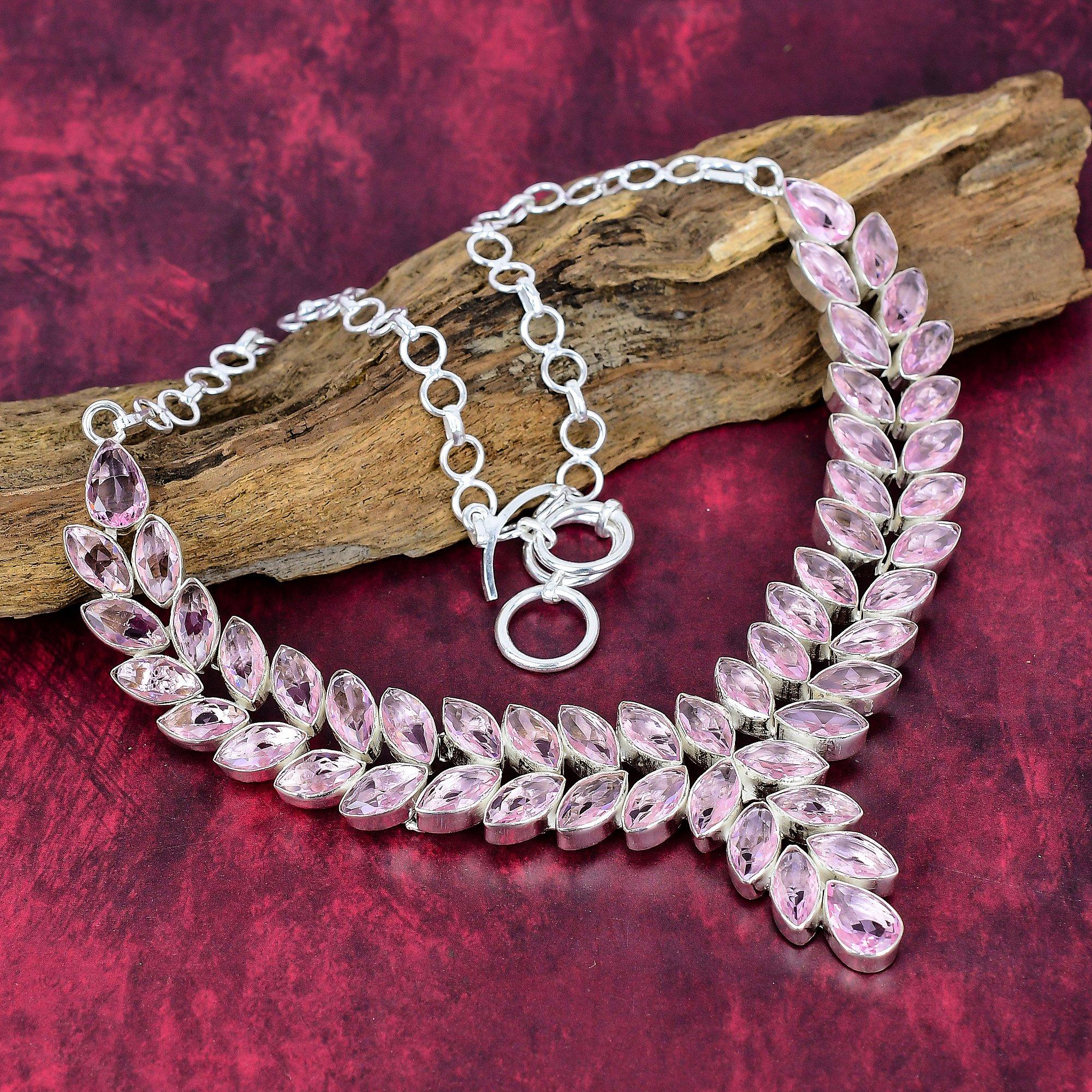 

Украшения из розового кунцита, Ожерелье из стерлингового серебра 925 пробы, Ювелирные изделия из драгоценных камней ручной работы, Регулируемое ожерелье ко Дню памяти Adjustable With 18 Inches розовый