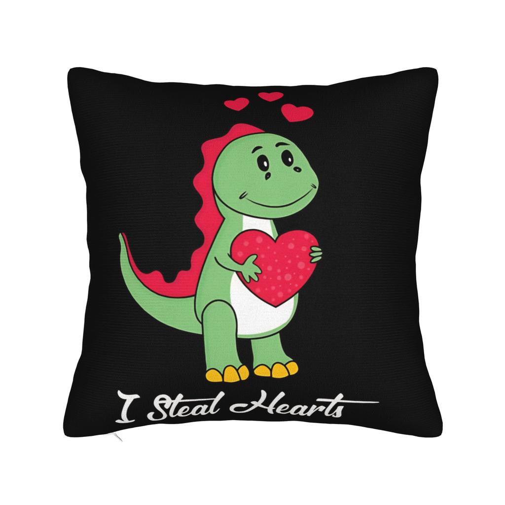 Valentine Day Dinosaur TRex I Steal Hearts Pillow Case Retro Trendy Pillow Cover Soft Pillowcases For Chair Sofa Home Decor