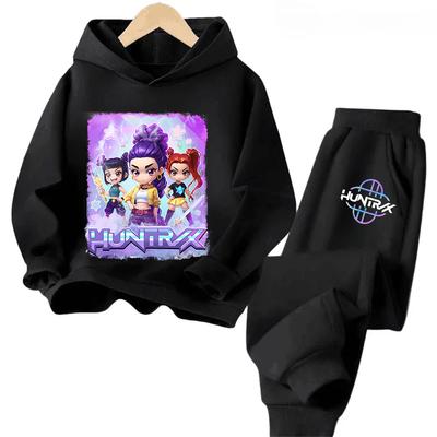 Hot Movie KPop Demon Hunters Fleece Hooded Children's Hoodies Trousers Set Kid Pants Suit Casual Fashion Boy Girl 2pcs Tracksuit