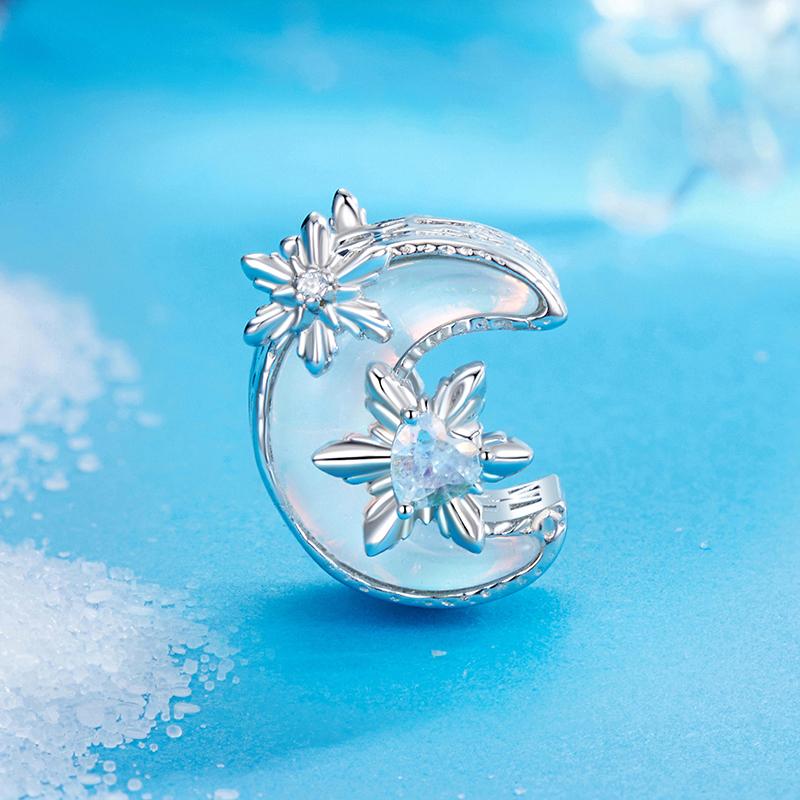 WOSTU Snowflake Charm 925 Sterling Silver Zirconia Bead Pendant Fit Original Bracelet DIY Necklace Winter Jewelry For Women Xmas