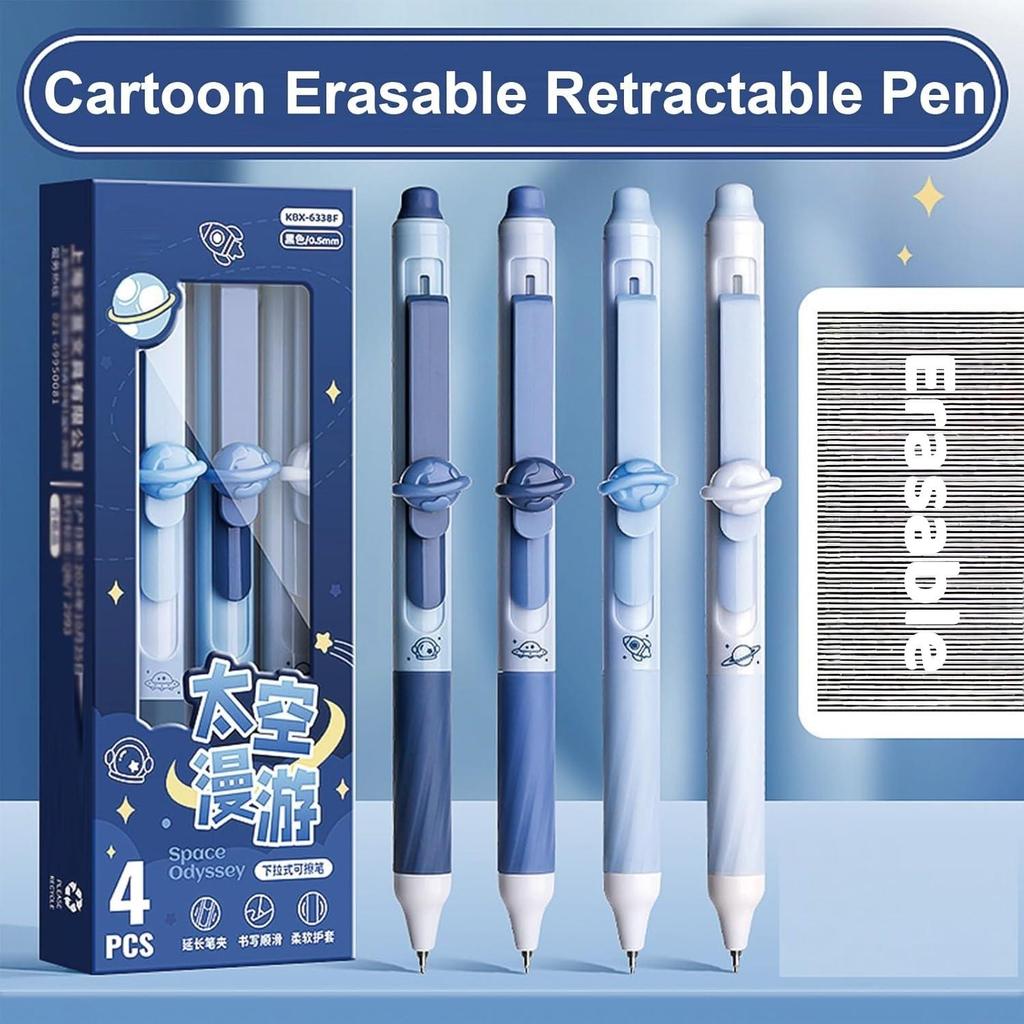 4pcs Erasable Gel Pen Set 0.5mm Black Ink Space Flower Panda Ballpoint Pens for Writing Student School Supplies Kids Gift