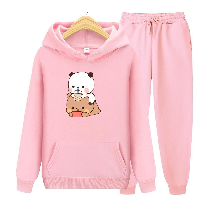 Bubu And Dudu Drink Bubble Tea Print Ženy Súprava mikiny Kawaii Dámska mikina Harajuku Oblečenie s voľným dlhým rukávom