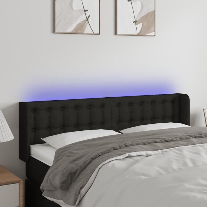 3123670 vidaXL Tête de lit à LED Noir 147x16x78-88 cm Tissu