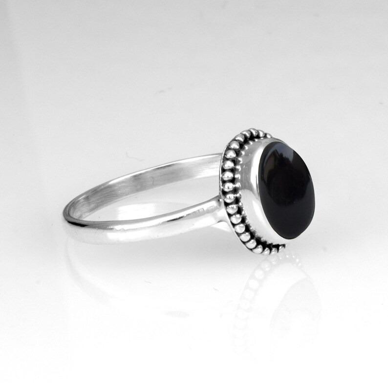 Black Onyx Oval Gemstone Ring, Solid 925 Sterling Silver Birthstone Ring, Bezel Ring, Statement Ring, Boho Ring, Partywear Ring