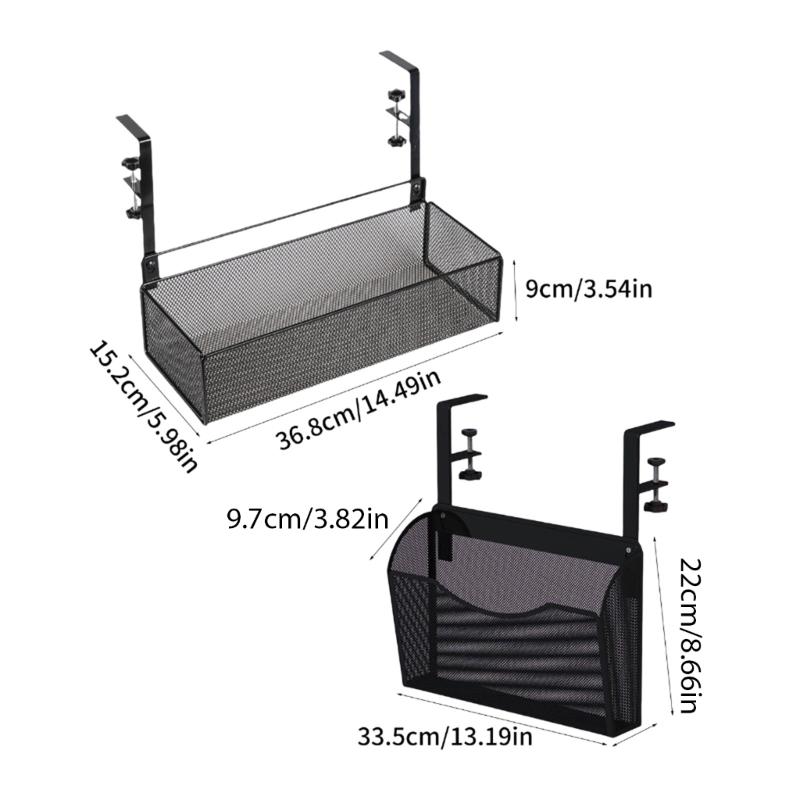 Space Saving Under Desk Basket Easy Install Under Desk Hanging Organization Basket Sturdy Carbon Steel Holder