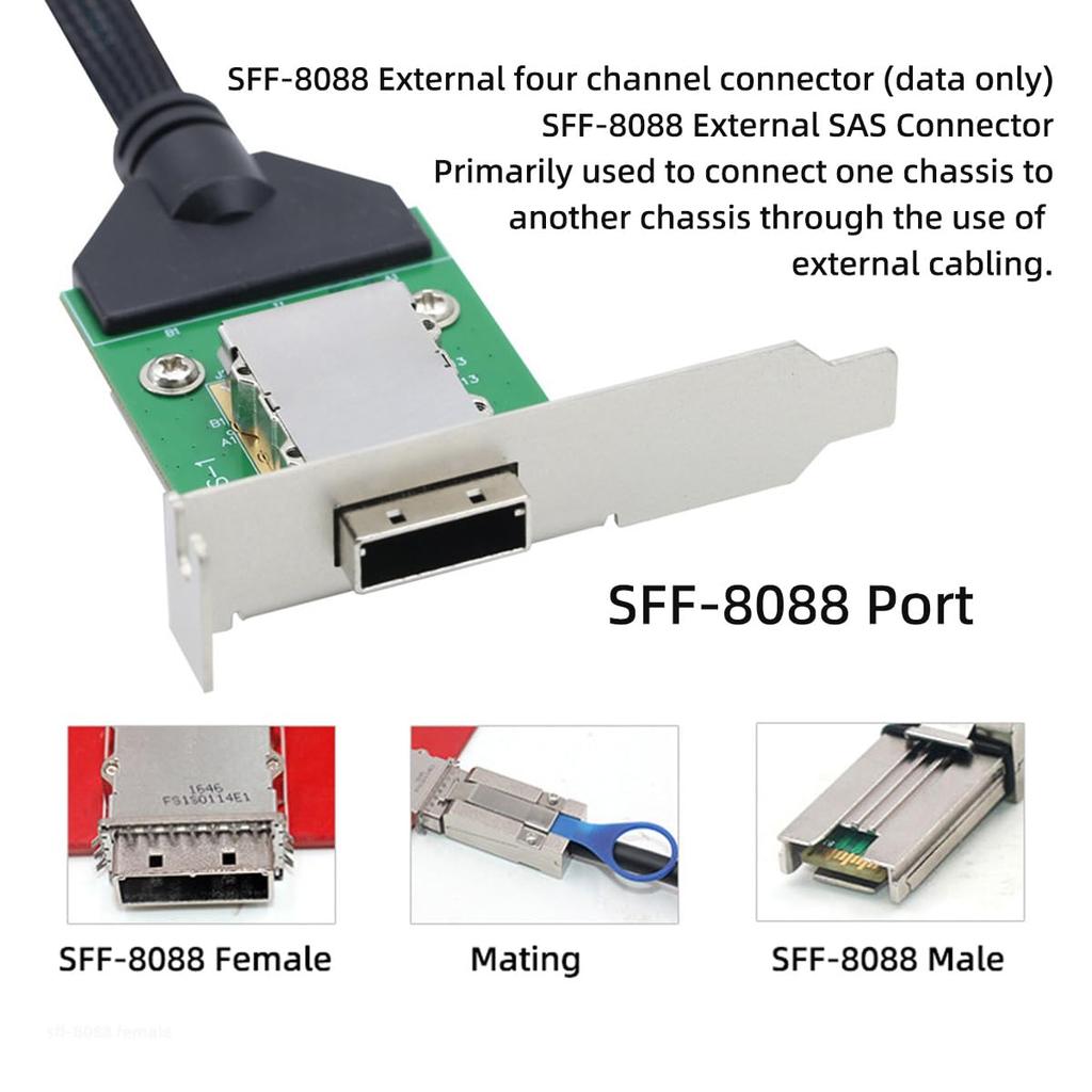 Cablecc Mini SAS Male To Female External Extension Internal Cable with PCBA Low Profile SFF-8087 SFF-8088 Bracket, 50cm, SF-083-36PIN-CC