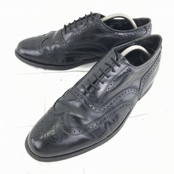 

80s-90s Vintage Florsheim Goodyear Welt Leather Wingtip 26.5 Black Dress Shoes