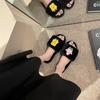 Fashion one-word soft-soled open-toed cotton slippers 2025 home cute non-slip girl heart fluffy slippers cotton slippers women