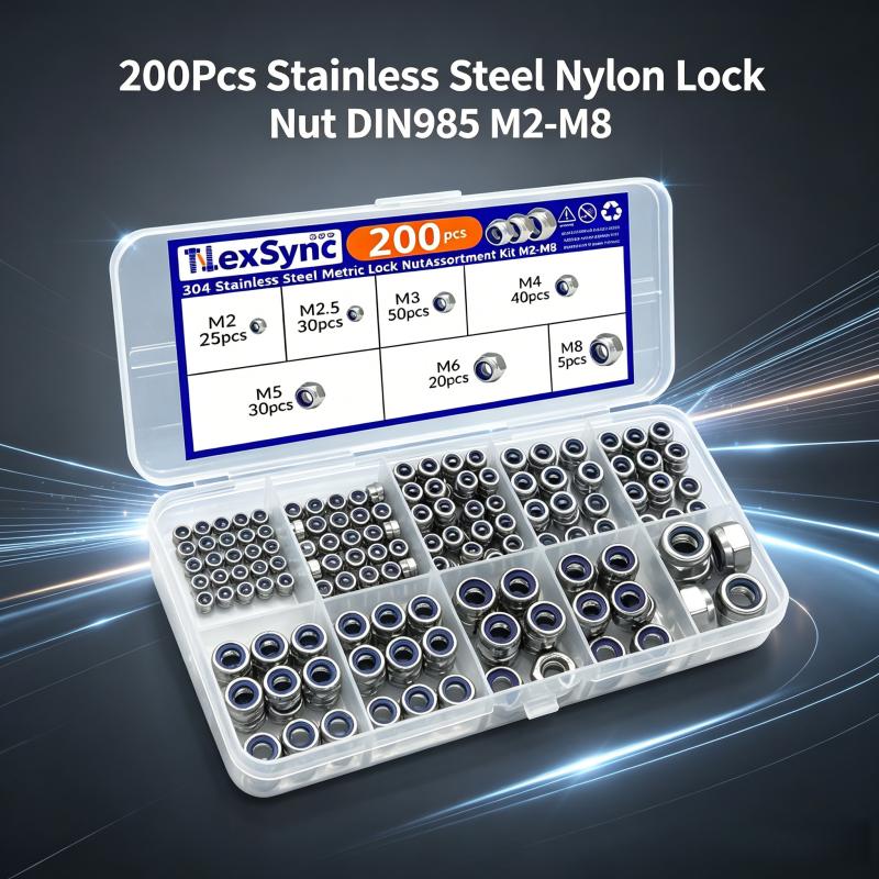 200pcs DIN985 Hex Nylon Insert Self Lock Nut Nylock Locknut Assortment Kit Set M2 M2.5 M3 M4 M5 M6 M8 304 A2-70 Stainless Steel