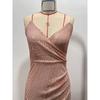 Women Sequined Spaghetti Strap V Neck Bodycon Long Evening Party Dress