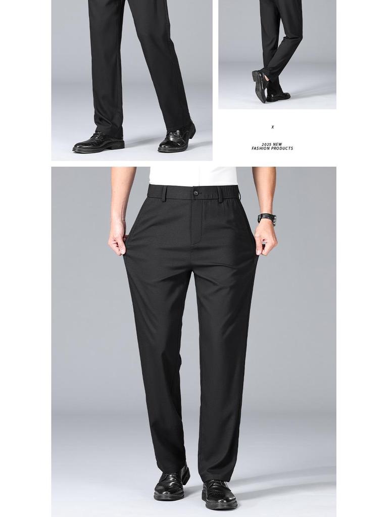 Pánské vysoce kvalitní business casual kalhoty z ledového hedvábí s elastickým pasem a rovnými nohavicemi - s krátkým rukávem, pohodlné na léto
