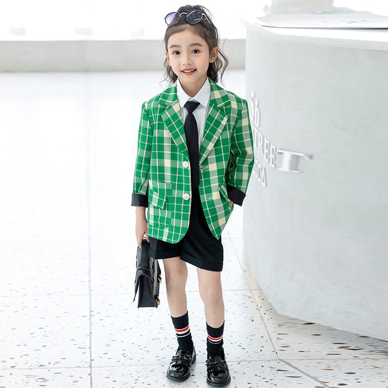 

Клетчатый комплект для девочек: куртка и шорты - Модный легкий люкс Весенне-осенний детский костюм 150