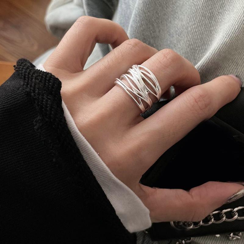 PANJBJ 925 Sterling Silver Geometric Black Stone Rings for Women Girl Korean Simple Adjustable Couple Jewelry Dropshipping