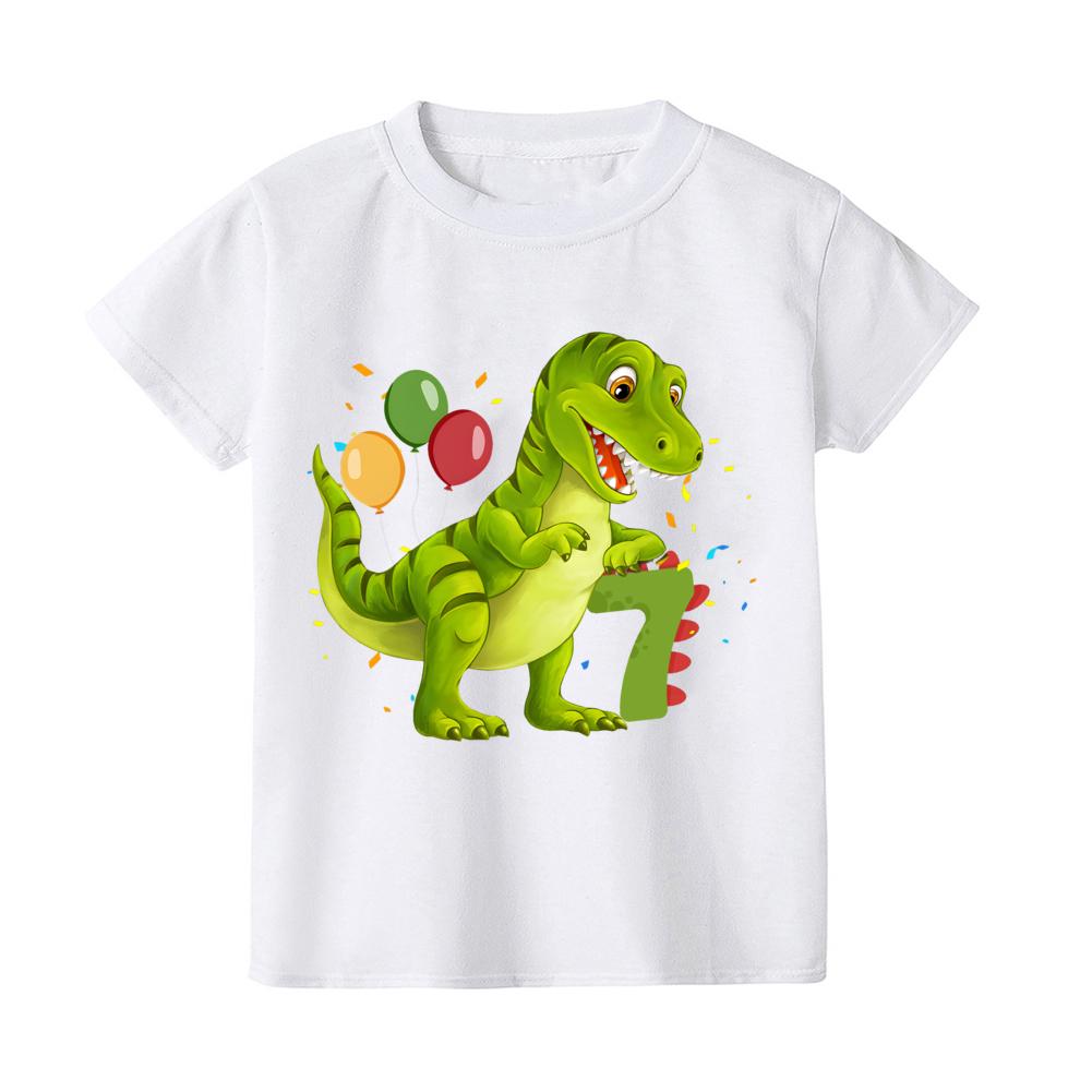 T-rex Dinosaur Birthday T-Shirt ANY AGE White Top Dino Trex Party Tops Cute Dino Boy Girls Birthday Shirts Outfit