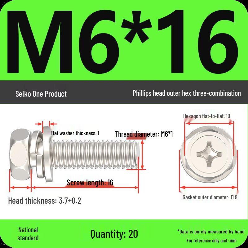 Concave Head Hexagon Combination Bolt Set with Spring Washer and Gasket - 3 Pieces