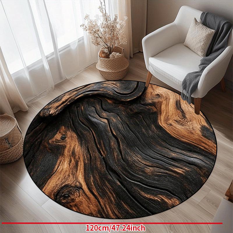 Creative Wood Texture Round Carpet Soft Non-Slip Tree Stump Area Mat Aesthetic Nature Style Rug for Entryway Home Office Washable