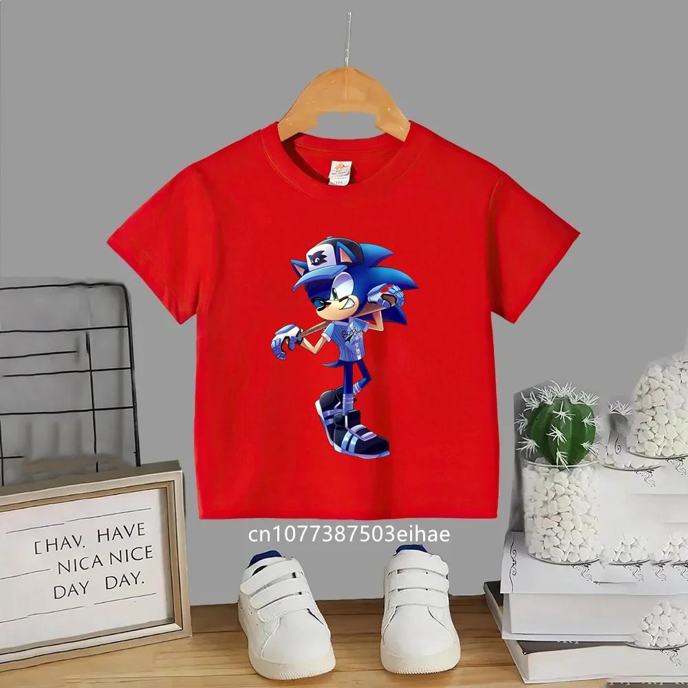 Japanese Cute Sonic Cartoon Print Boys TShirt Summer Short Sleeved Fashion Casual Top Breathable Daily Clothes for Little Kids