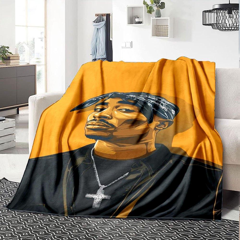 1pc 2PacHip Hop Blanket Soft Lightweight All Season Multi Purpose Throw for Sofa, Bed, Office & Picnics, French Style with Iconic Album Art & Quotes