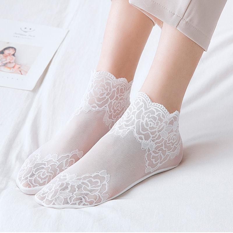

Ship Socks, Women, Thin, Mid Tube Lace Stockings, Breathable and Sweat Absorbing, Antibacterial and Odor Proof, Non Slip, Short Socks, Socks, Soft one size білий
