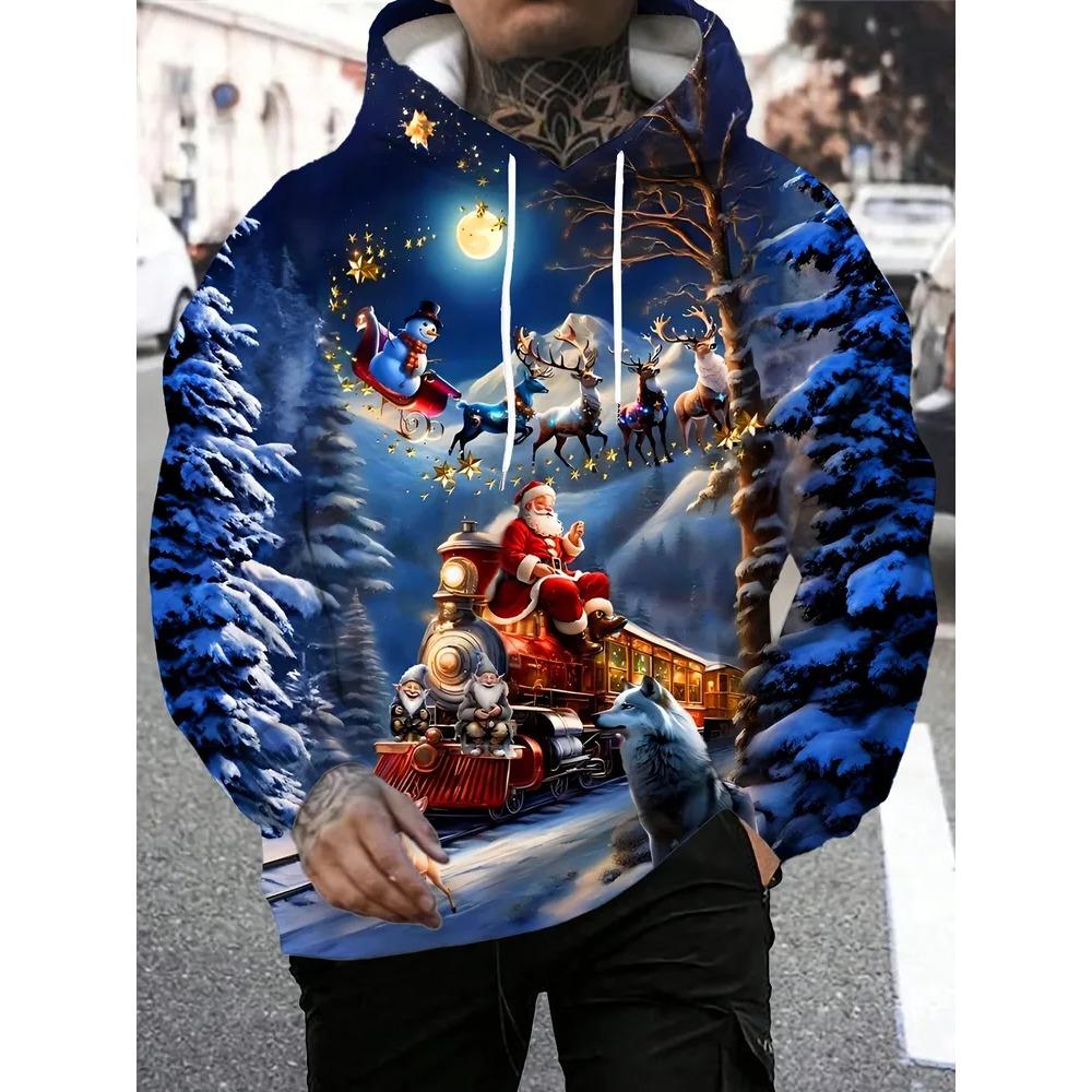 Autumn Winter Christmas Day Creativity 3D Printed Hoodie Men's Fashion Comfort Loose Sports Leisure Versatile Pockets Hoodies
