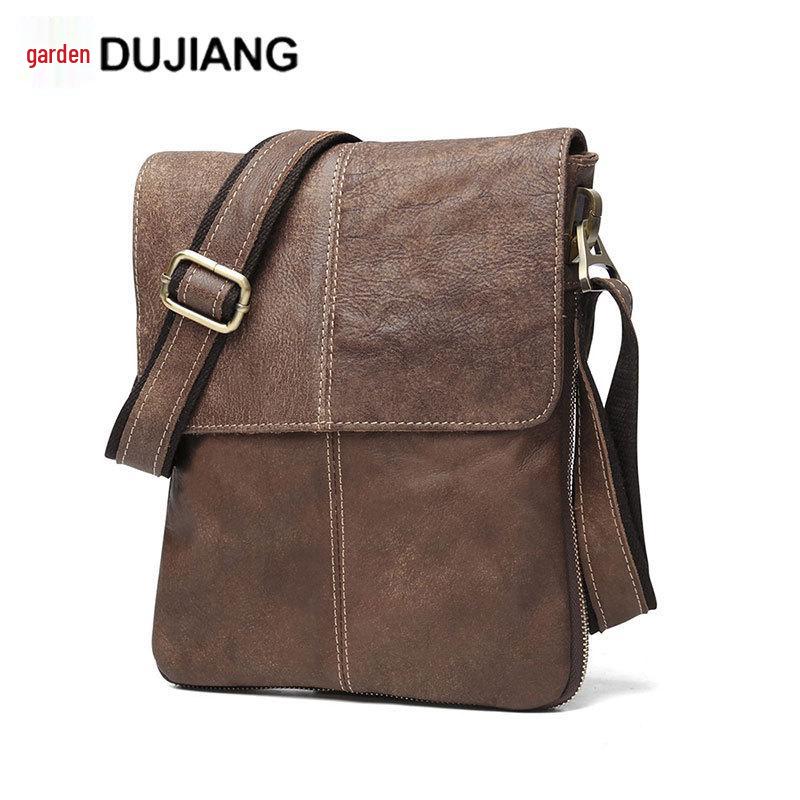 Men's Vintage Genuine Leather Vertical Crossbody Bag - Large Capacity, Vegetable Tanned Shoulder Bag