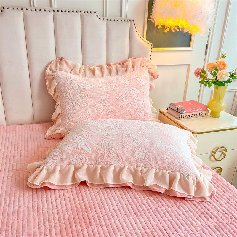 Winter Double-layer Lace Pillowcase Set 48X74 Pillow Core Cover Warm Carved Velvet Pillowcase Cover