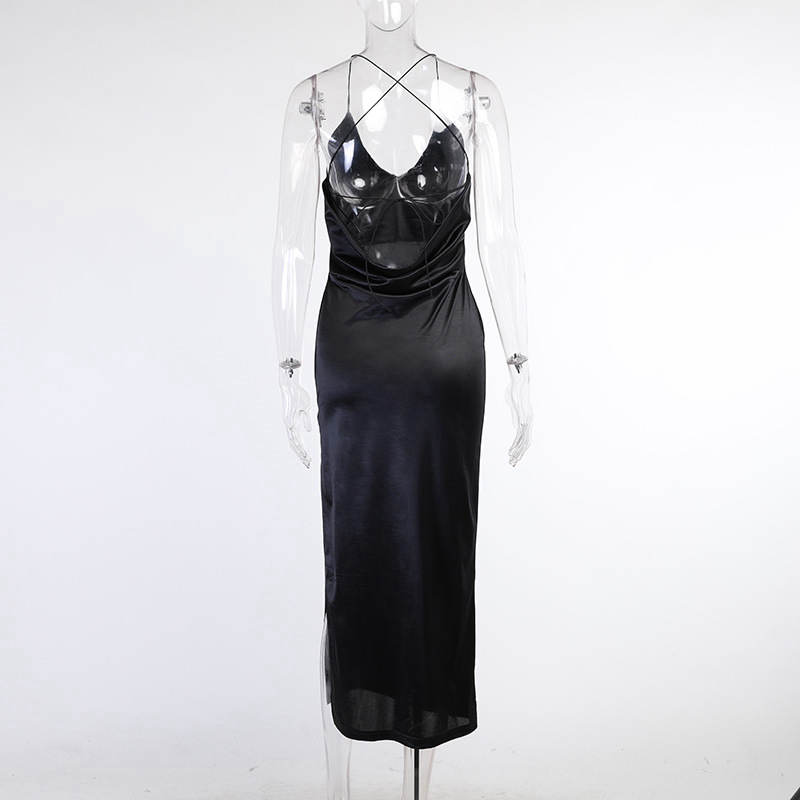 Jarní Blackless Spaghetti Strap Women Tenké dlouhé dámské letní šaty bez rukávů