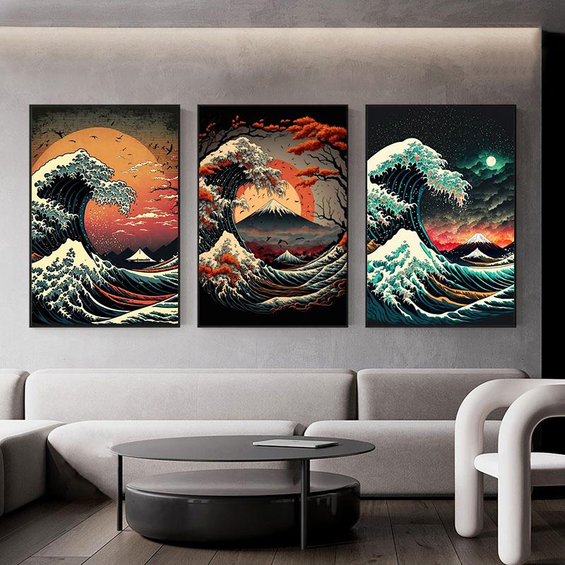 Japan Wave Mountain Landscapes Canvas Paintings Posters and Prints Wall Art Pictures for Living Room Home Decoration