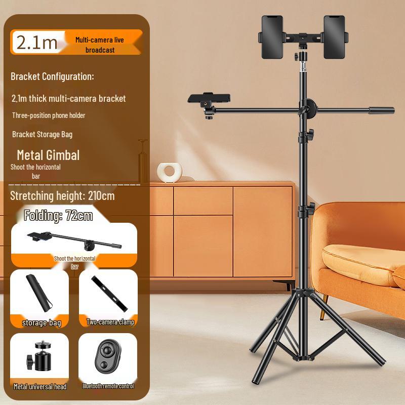 Multi-Camera Mobile Phone Tripod with Fill Light for Live Streaming & Selfies